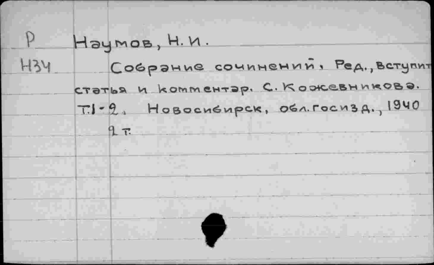 ﻿_ Р Нау , Н. И .-----------------------
И^М__ Собрание сочинений, Ред,,ьстут стать» и коммйнт5р' С.' Vs о;ж.евн к v«.o&э. Т| ' 5, » Новосибирск, обл. Гос. и>% Д,^ 1940